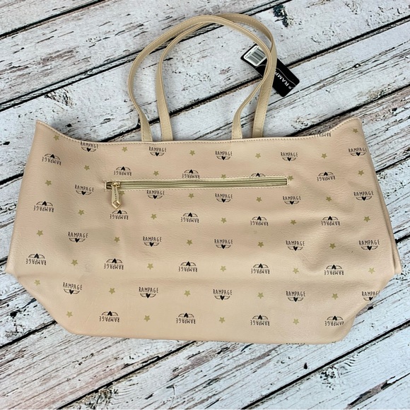 NWT Rampage Wing Logo Shoulder Bag Tote Purse Carryall Roomy Almond Weekender - Picture 4 of 15